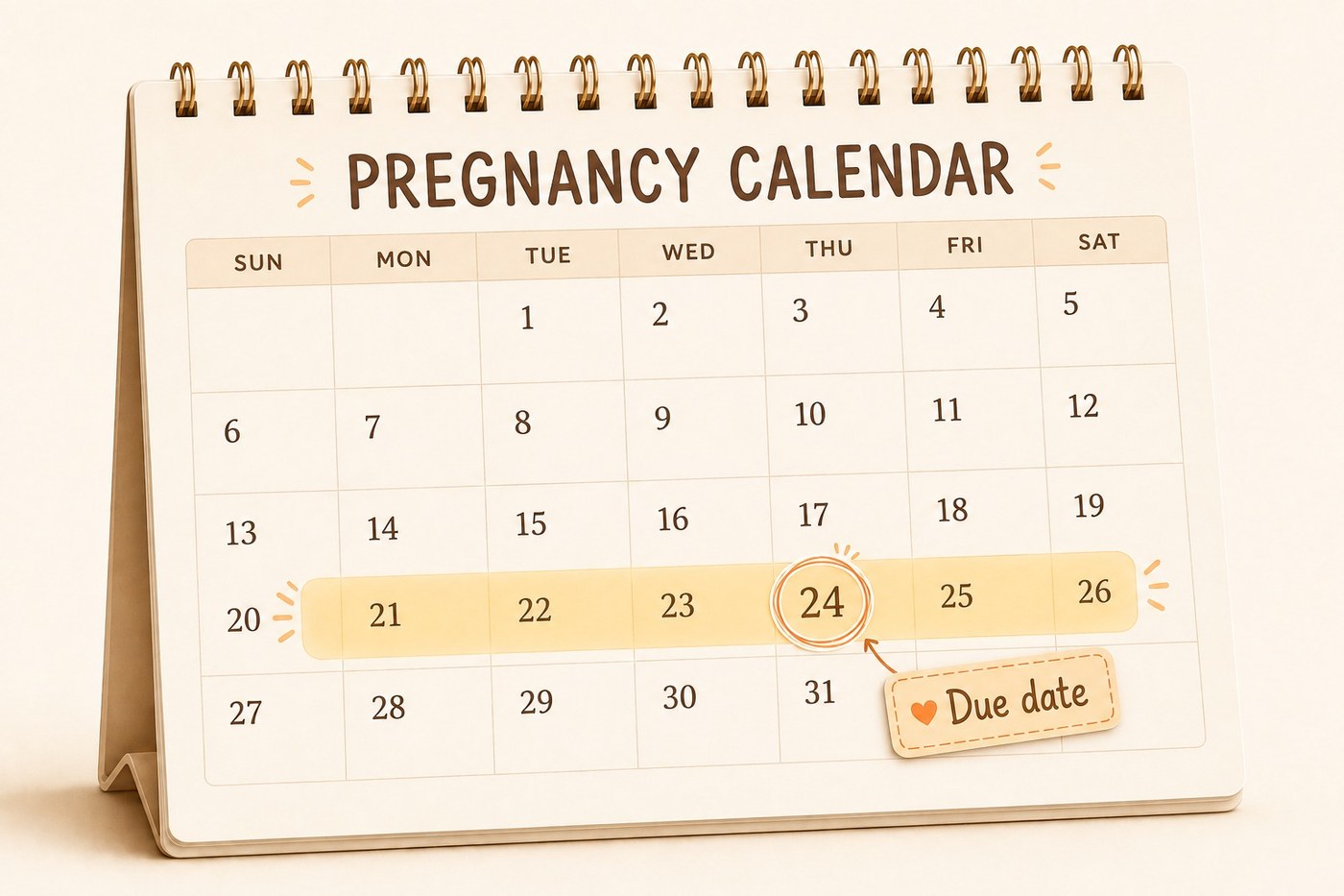 A desk calendar with a date circled and labelled as the due date, and the surrounding week highlighted